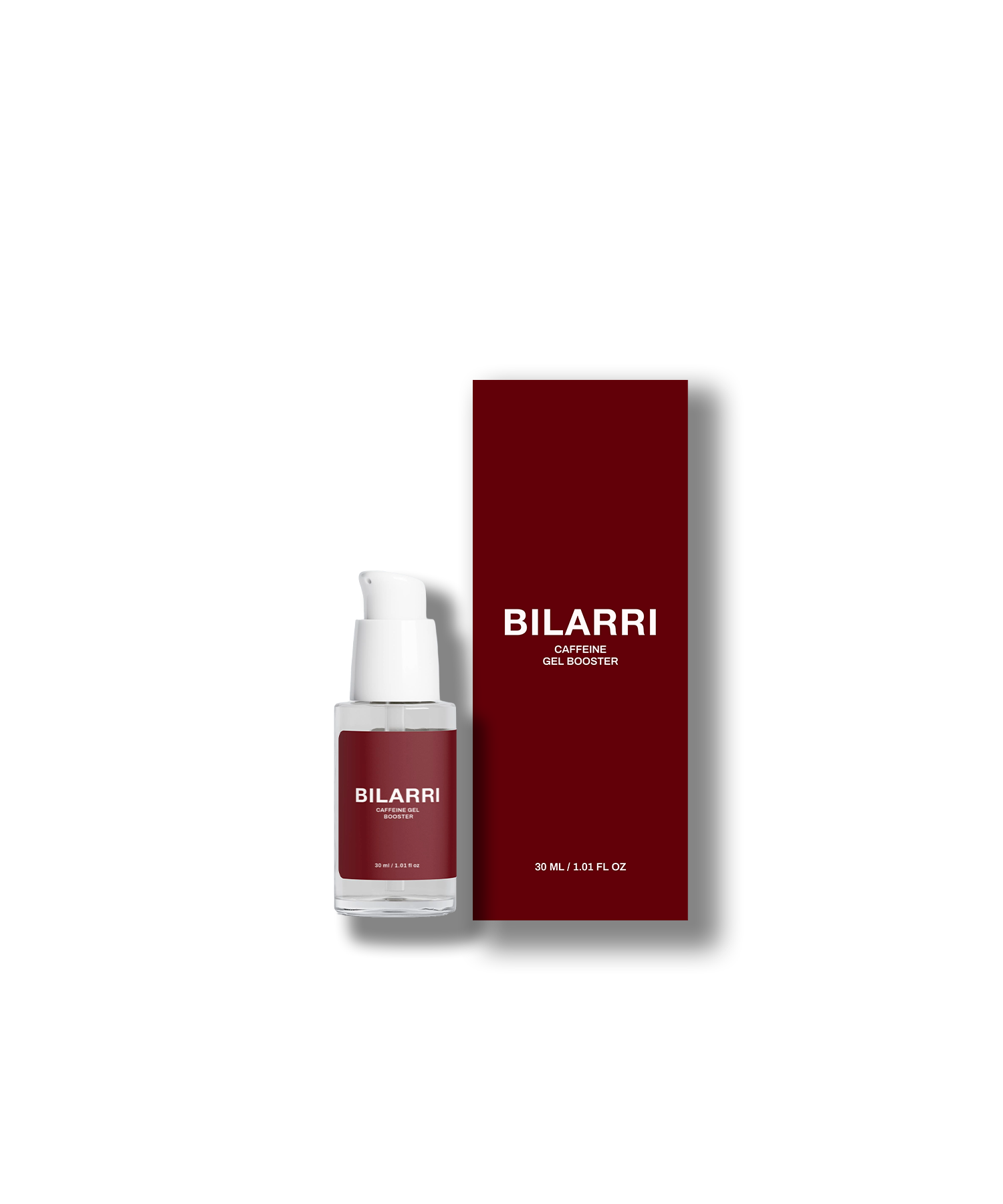 BILARRI caffeine hair booster bottle and packaging on a white background