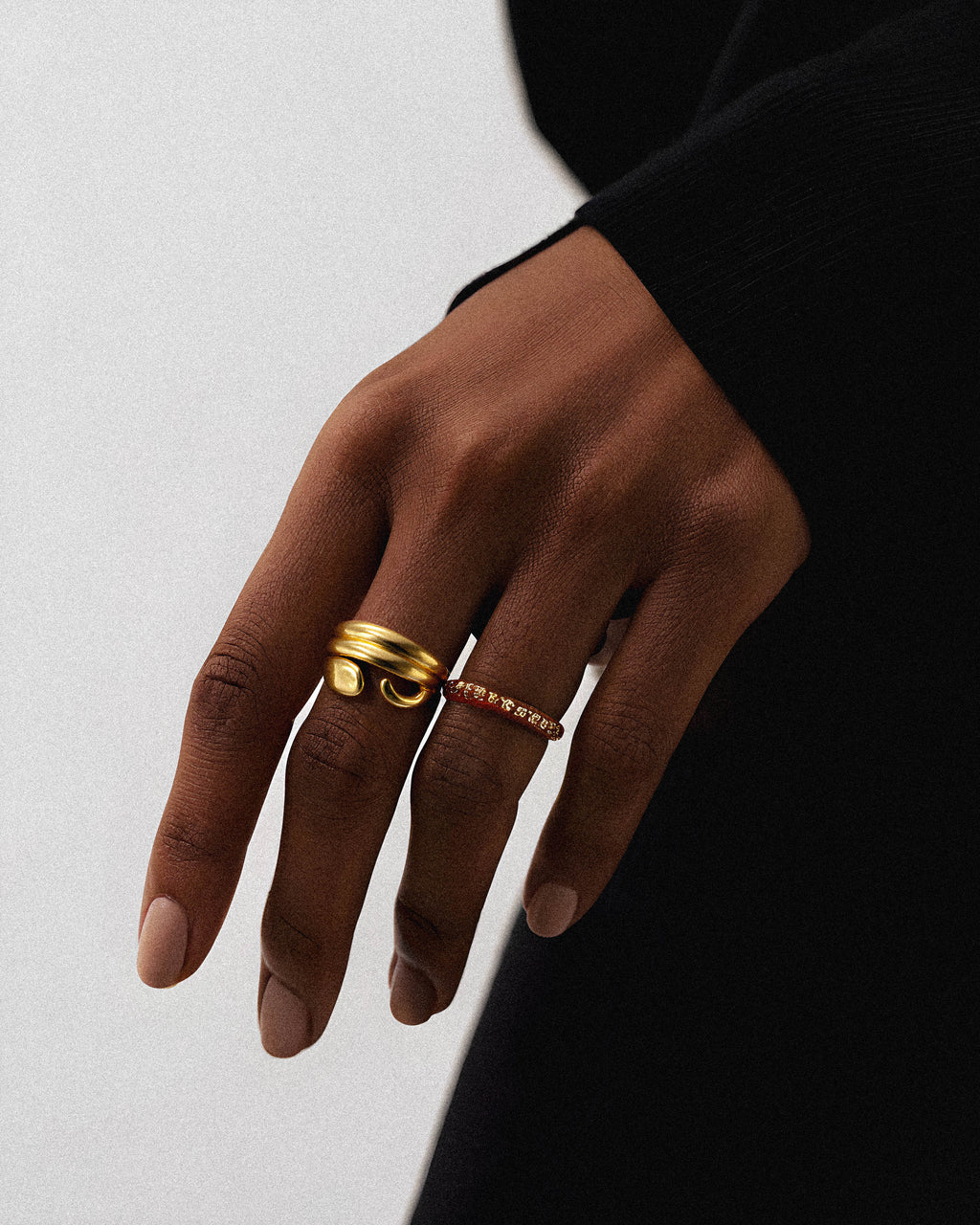 The Solstice Ring 18k Gold jewelry on model.