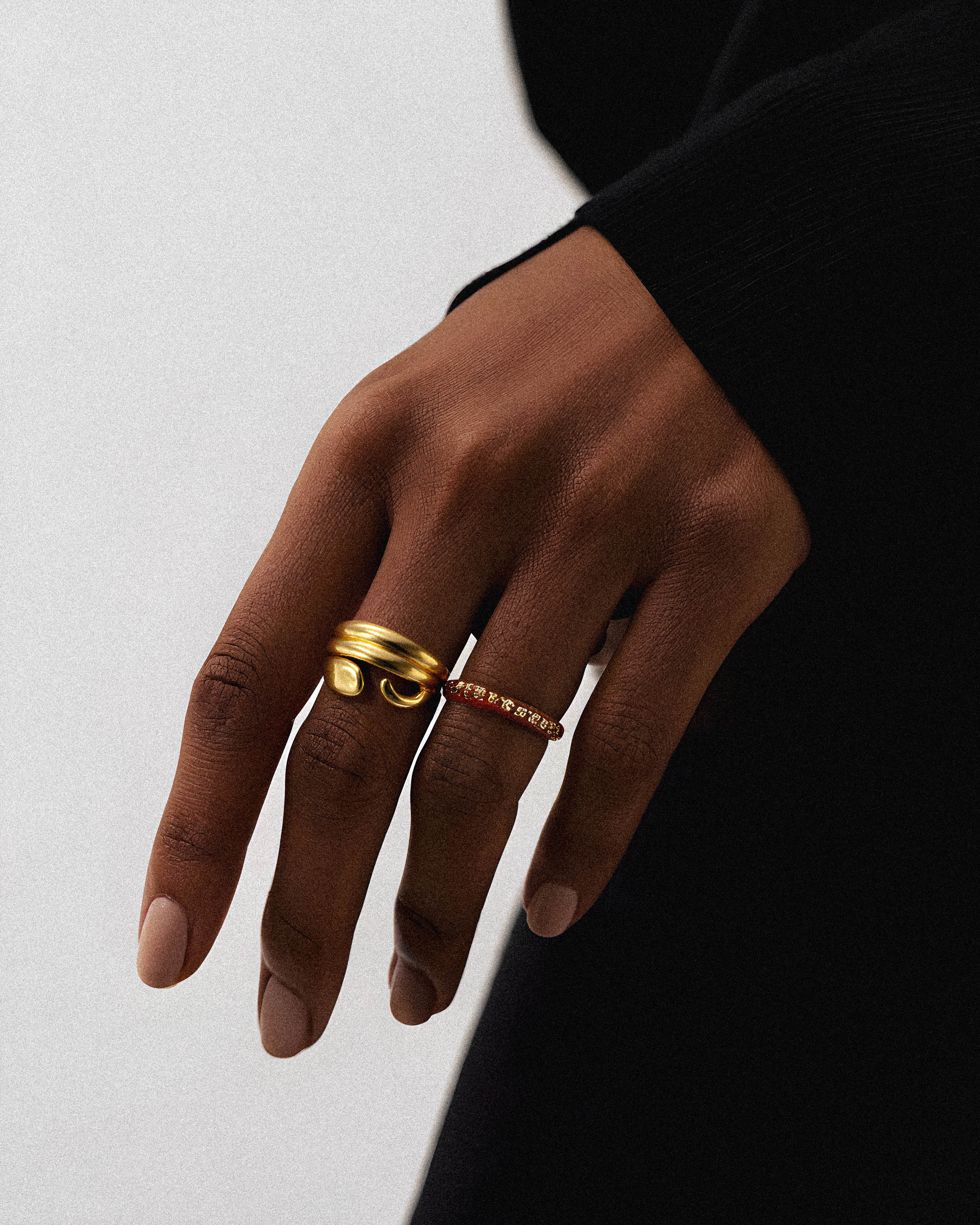 The Solstice Ring 18k Gold jewelry on model.