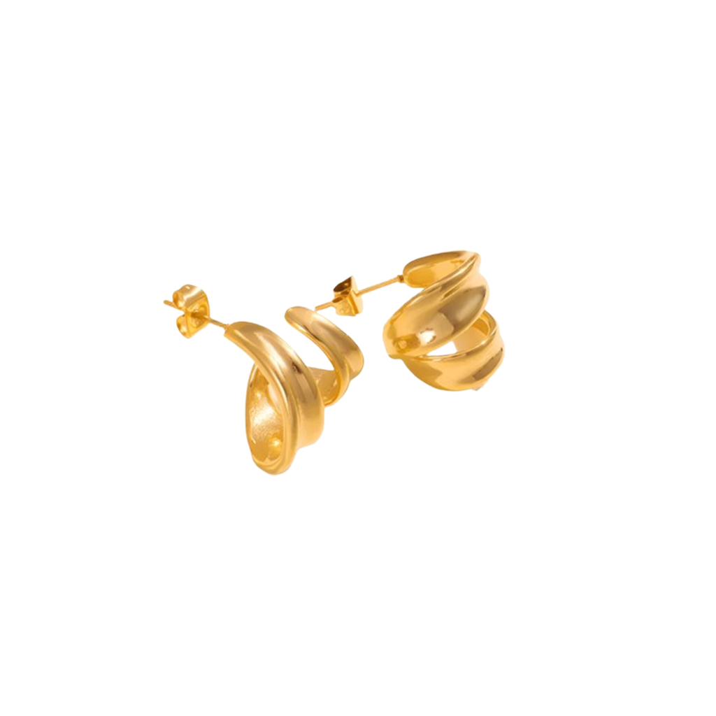 Pair of gold spiral earrings on a white background. 1.	18k gold plated jewelry
	2.	gold plated stainless steel jewelry
	3.	tarnish free gold jewelry
	4.	waterproof gold jewelry
	5.	affordable gold jewelry
	6.	non-tarnish gold jewelry
	7.	hypoallergenic gold jewelry
	8.	durable gold plated jewelry
	9.	everyday gold jewelry
	10.	buy 18k gold plated jewelry online
	11.	luxury gold plated jewelry on a budget
	12.	vegan-friendly gold jewelry
	13.	minimalist gold plated earrings
	14.	statement gold rings for wome