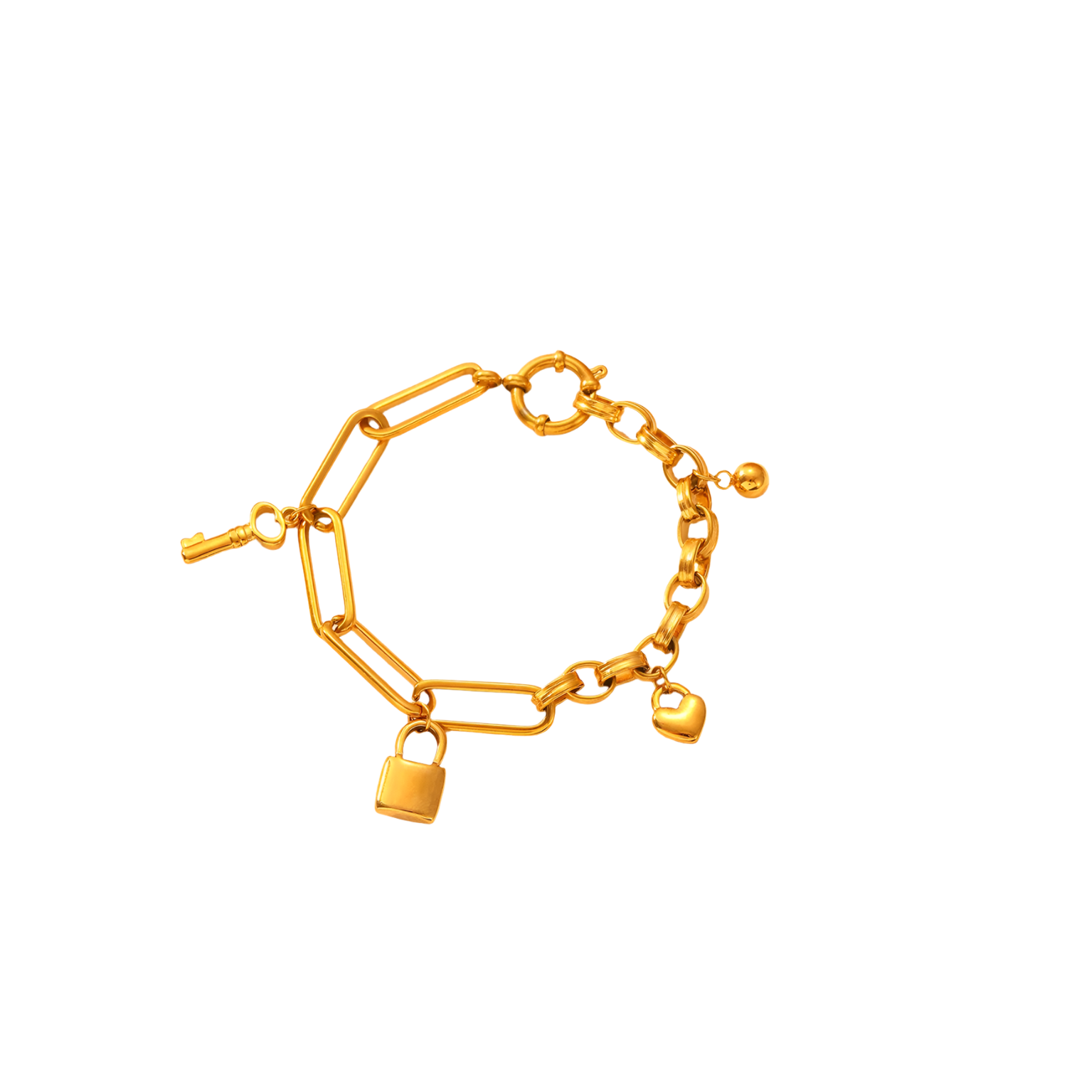 Gold bracelet with padlock charm on a white background 1.	18k gold plated jewelry
	2.	gold plated stainless steel jewelry
	3.	tarnish free gold jewelry
	4.	waterproof gold jewelry
	5.	affordable gold jewelry
	6.	non-tarnish gold jewelry
	7.	hypoallergenic gold jewelry
	8.	durable gold plated jewelry
	9.	everyday gold jewelry
	10.	buy 18k gold plated jewelry online
	11.	luxury gold plated jewelry on a budget
	12.	vegan-friendly gold jewelry
	13.	minimalist gold plated earrings
	14.	statement gold rings for w